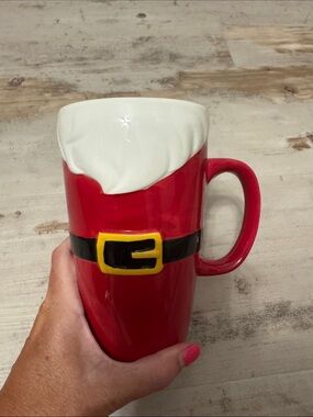 Santa Belt Ceramic Holiday Mug - Red & White